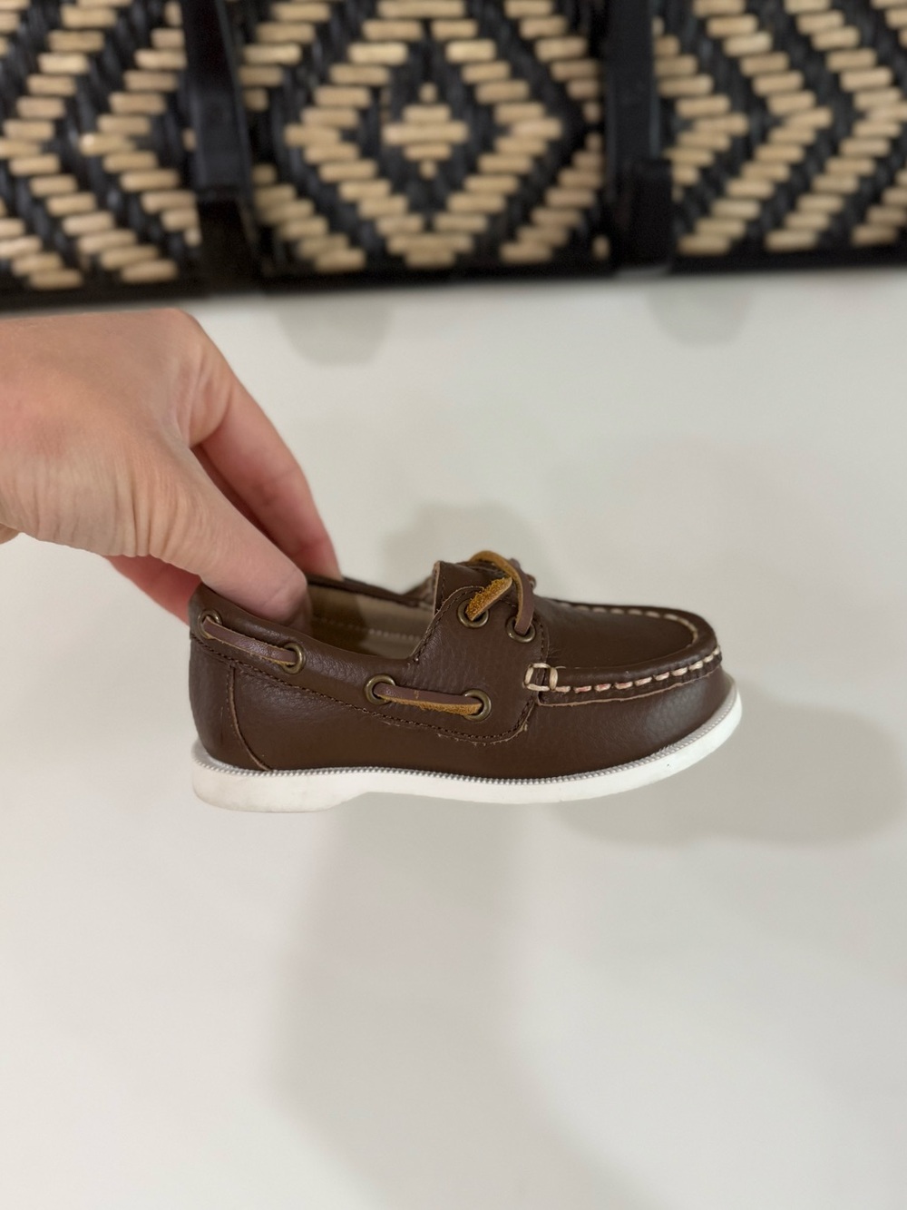 Janie and Jack Leather Boat Shoe - Brown/ White - Baby/ Toddler Size 6